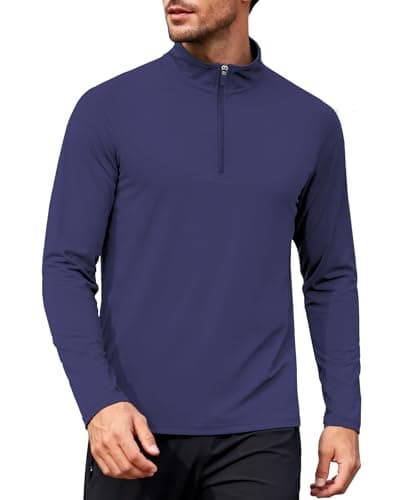 Mens Long Sleeve Shirts 1/4 Zip Pullover Sweatshirts UPF 50+ Sun Protection Wicking Moisture Dry Fit Lightweight Golf Workout Gym Running Casual Athletic Tops Navy Blue L - Image 1