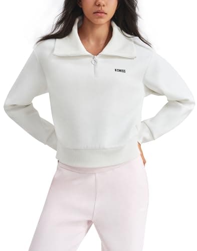 K-Swiss Women's Sweatshirts Quarter Zip Pullover - Fleece Workout Hoodies for Casual Sport, 2025 Fall Fashion Clothes,White XL - Image 1