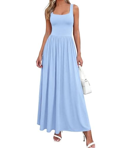 BTFBM Summer Dresses for Women 2026 Maxi Casual Square Neck Flowy Long Sundress Spring Wedding Guest Cocktail Dress(Light Blue, XX-Large) - Image 1