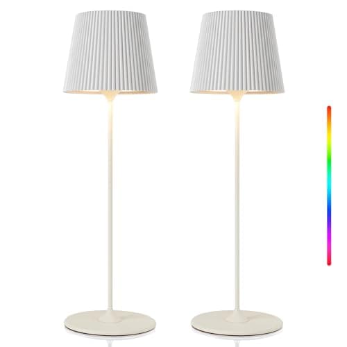 2 Pack Cordless Table Lamp,Portable RGB LED Desk Lamp,5000mAh Battery Powered,with Touch and Remote Control,Suitable for Dining Room,Bedroom, Outdoor,Coffee Shop,Night Light,Rechargeable (White) - Image 1
