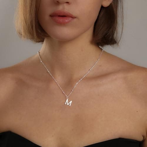 KISSCLOUD Initial Necklaces for Women 925 Sterling Silver Dainty Letter Charm Necklace Personalized Name Pendant Bead Chain M Necklace Non Tarnish Trendy Jewelry Gift - Thumbnail 2