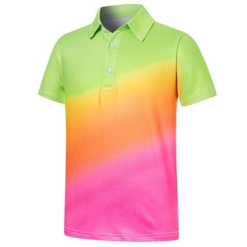 uideazone Boys Polo Shirt Orange Pink Gradient Golf Shirts Dry Fit Performance Polos Neon Color Collared Tops Size 5-6 - Image 1