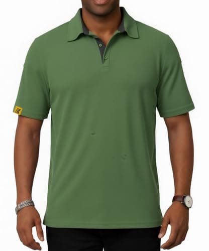 REXUHOWU Men's Polo Shirt Short Sleeve Moisture Wicking Sports Casual T-Shirt Golf Polo Shirt Business Collar Shirt for Men Green M - Thumbnail 4