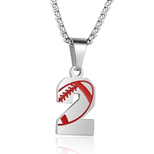Rehoboth American Football Rugby Athletes Jersey Number 2 Pendant Necklace for Women Men 24" (22"+2" Adjustable Chain) Stainless Steel - Image 1