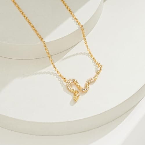 BENEIGE Gold Necklace for Women 14K Gold Plated CZ Snake Pendant Necklace Adjustable Chain Choker Charm Necklaces Jewelry Gifts - Thumbnail 6