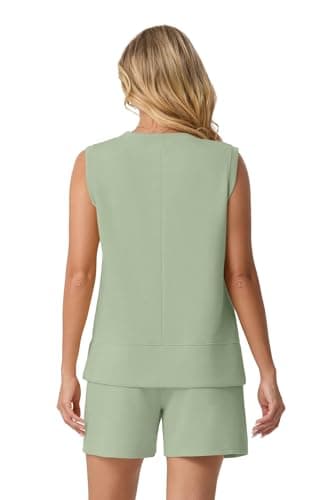 Lepunuo 2 Piece Short Sets for Women Summer Sleeveless Side Slit Top Matching Shorts Workout Set Vacation Travel Outfits - Thumbnail 6