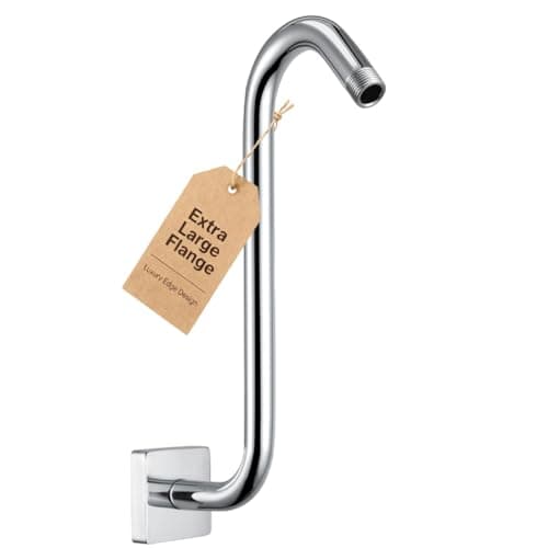 G-Promise All Metal S Shaped Shower Arm with Flange, Wall Mounted Stainless Steel High Rise Gooseneck Pipe Replacement, 10-Inch Lift Height, Compatible with Fixed Shower Head (12 Inch, Chrome)