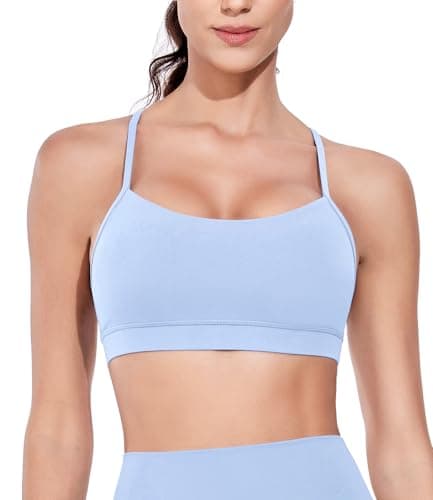 wirarpa Women's Buttery Soft Sports Bra Y Back Padded Low Impact Spaghetti Thin Strap Lounge Workout Yoga Top Light Blue Medium - Image 1