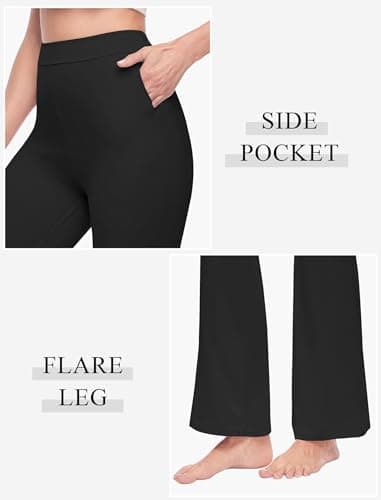 Womens Casual High Waist Flare Lounge Pants Stretchy Modal Bootcut Workout Trousers with Pockets Black - Thumbnail 4