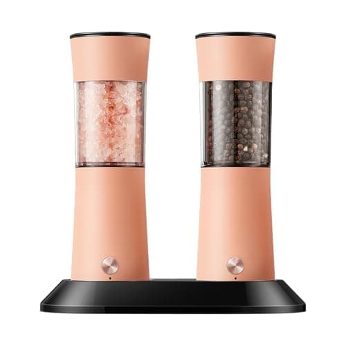 Gravity Electric Salt and Pepper Grinder Set with USB-C Charging Base,Rechargeable Automatic Stainless Steel Pepper Mill Grinder with LED Light, 2pack+Peach Orange (Peach Orange) - Image 1