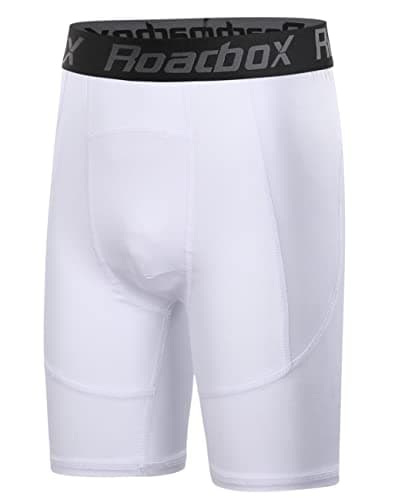 Roadbox Youth Boys Compression Shorts - Performance Athletic Base Layers Spandex Compression Underwear Sports Shorts White - Image 1