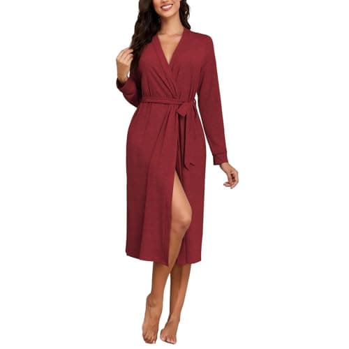 ZAFUL Women's Robe Soft Lightweight Long Knit Kimono Bathrobe V-neck Casual Sleepwear Loungewear - Image 1