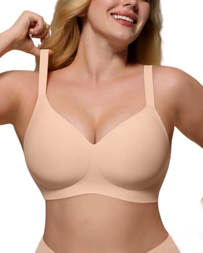 As Fairy Womens Soft Comfortable No Underwire Bras V Neck Seamless Push Up Bralettes Full Coverage Brassiere(Light Skin 34DD)