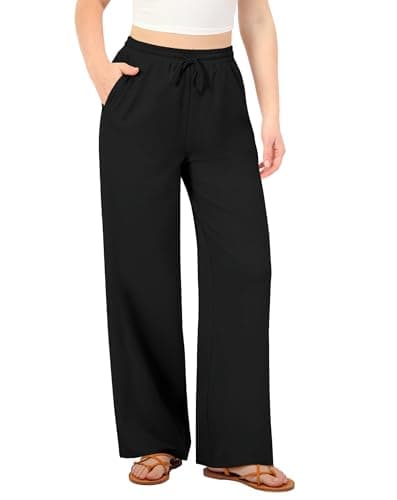 JEKAOYI Palazzo Pants for Women Casual Wide Leg Elastic High Waist Lounge Pants Travel Beach Outfits Black - Image 1