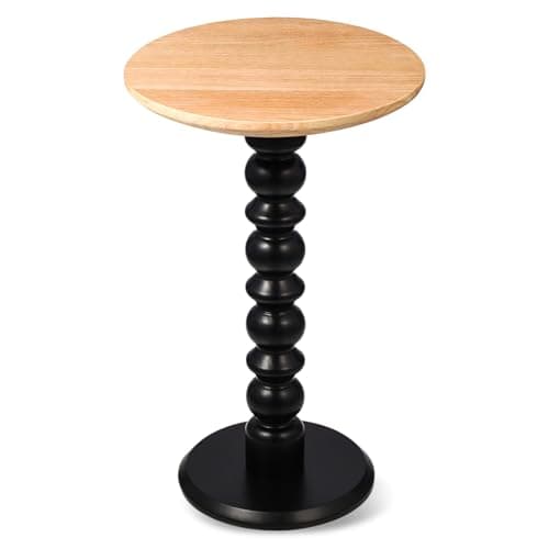 zaowofires Solid Wood Round Side Table, Small Drink Table for Small Spaces, Wooden Base Pedestal End Table Coffee Table for Living Room, Bedroom，Office and Corners (Nature/Black) - Image 1
