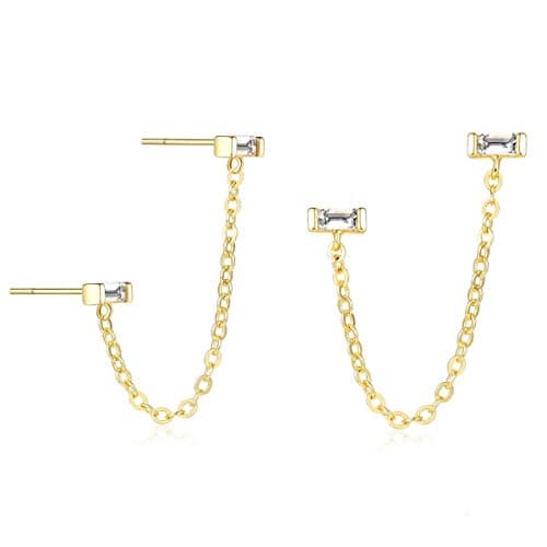 VALLOEY ROVER Stud Earrings for Women 14K Gold Plated Chain Moon Snake Butterfly Cross Ear Studs Cartilage Ear Jacket Minimalist Earrings Everyday Jewelry Gift for Women - Thumbnail 2