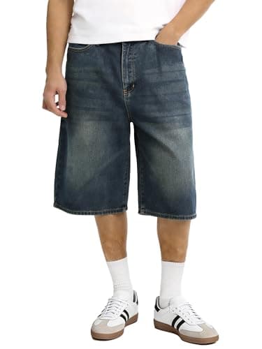 Comdecevis Men's Baggy Jean Shorts Loose Fit Jorts Y2K Streetwear Demin Shorts M Retro Wash - Image 1