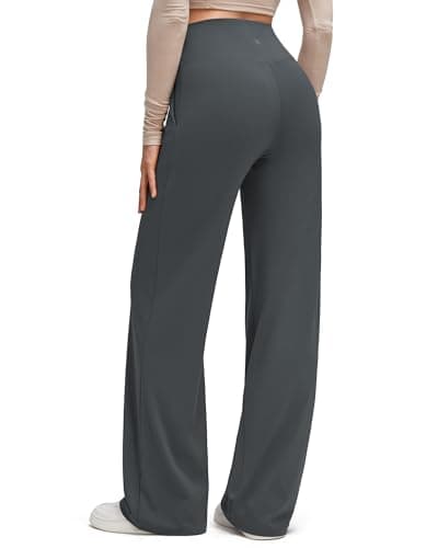 G4Free Wide Leg Yoga Pants for Women Cross Waisted Loose Fit Stretchy Work Comfy Casual Trousers with Pockets(Dark Gray,XS,29") - Thumbnail 2