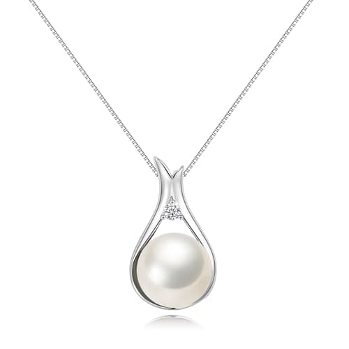 YAMI Pearl Pendant Necklace, Freshwater Cultured Soft Pink Pearl 10-11mm, in Round Shape, 925 Sterling Silver Necklace, Anniversary Birthday Jewelry Gifts 18+2IN - Image 1