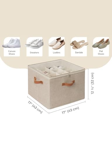 StorageWorks Shoe Organizer for Closet, Fits up to 16 Pairs, Shoe Cubby Storage Containers with Adjustable Dividers and Clear Cover, Taupe - Thumbnail 2