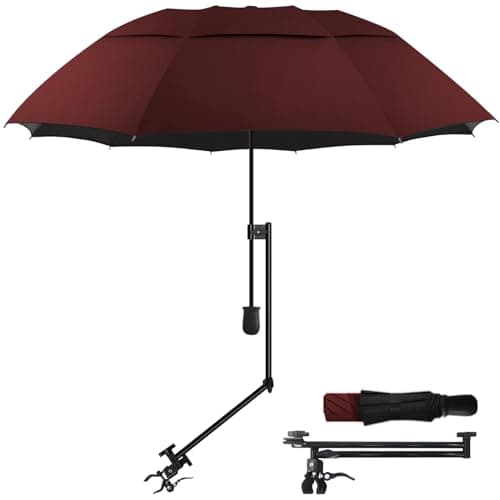 DUOUPA Adjustable Sun Umbrella with Clamp Clip - 53" UPF 50+ Portable Folding Umbrella for Patio, Beach Chairs, Camping, Wheelchair & Outdoor Use (Wine Red 53"/Type A - Image 1