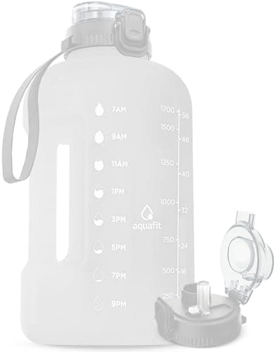 AQUAFIT Half Gallon Water Bottle with Time Marker - Straw & Chug Lid - BPA Free Gym Water Bottle with Straw - Big Gallon Jug (Frosty, 64 oz - 2in1 Lid)