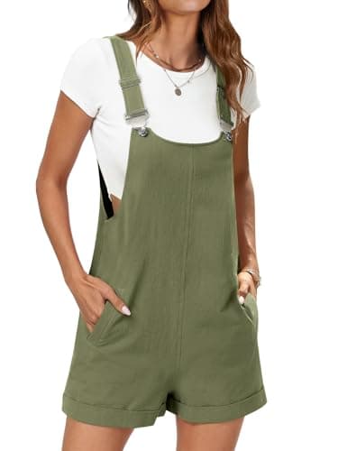 ANRABESS Women's Short Overalls Summer Adjustable Strap Loose Fit Bib Shortalls Rompers Spring Travel Vacation Clothes 2026 Army Green Large - Image 1