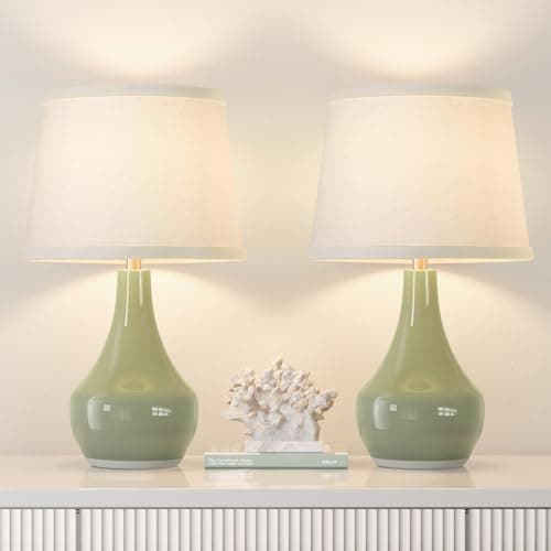 Seealle Modern Green Table Lamps Set of 2 - Bedside Lamps for Night Stands, 19.4" Bedroom Lamps for Living Room Sage Green Lamps with Rocker Switch - Image 1