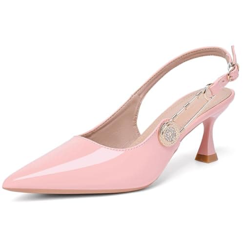 QFDZLA Women's Slingback Kitten Heels Closed Pointy Toe Elegant Dressy Wedding Party Dress Shoes Pumps for Women Pink 5 - Image 1