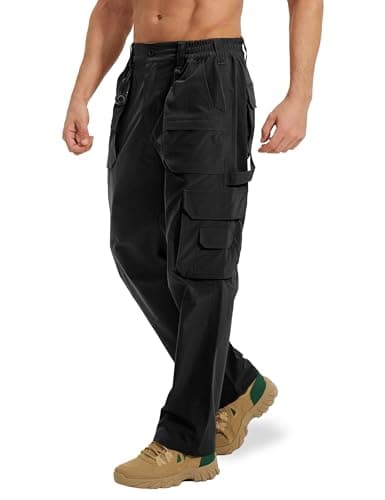 MOURCE Mens Work Pants Lightweight Quick Dry - Waterproof Breathable Tactical Cargo Pants for Men with 9 Pockets, Black 2XL - Image 1
