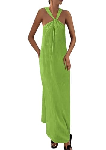 PRETTYGARDEN Womens 2026 Casual Long Summer Dresses Sleeveless Strappy Loose Flowy Beach Vacation Maxi Dress with Pockets (Green,Large) - Image 1