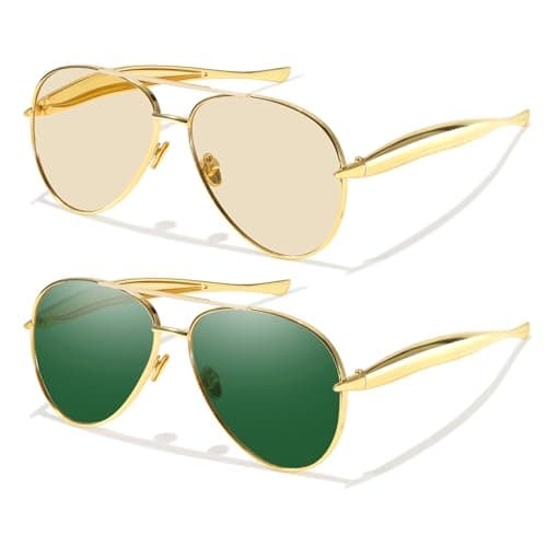 DreamCalf 2 Pack Gold Aviator Sunglasses for Women Polarized Trendy Designer Sun Glasses Metal Temples 2025 Fashion Shades - Image 1