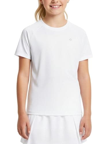 PATPAT Girls Loose Tops Short Sleeve T Shirt Quick Dry Straighten Shoulder Basic Tees Workout Athletic Shirts White 9-10 Years - Image 1