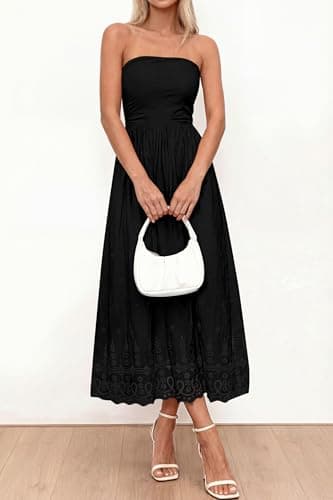 PRETTYGARDEN Womens Summer Dresses 2026 Sexy Sleeveless Tube Top Long Dress Eyelet Cotton Maxi Beach Sundress Pockets(Black,XX-Large) - Thumbnail 5