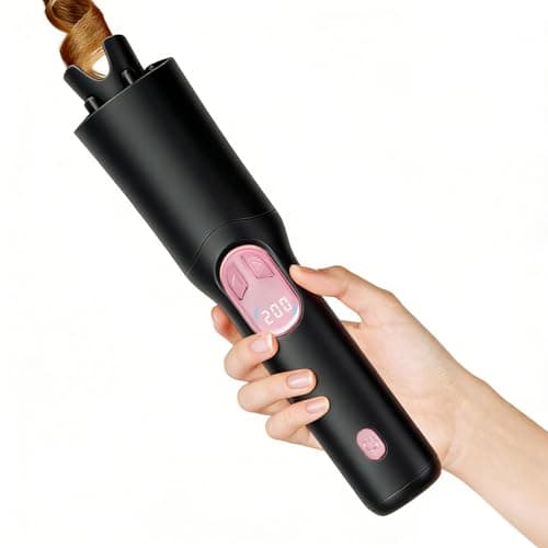 UOEPOWA Automatic Rotating Wireless Curling Iron, USB-C Rechargeable, Negative Ion Ceramic, Anti-Burn & Anti-Tangle, Ideal Choice for Women, Space-Saving Portable Design for Home & Travel(Black) - Image 1