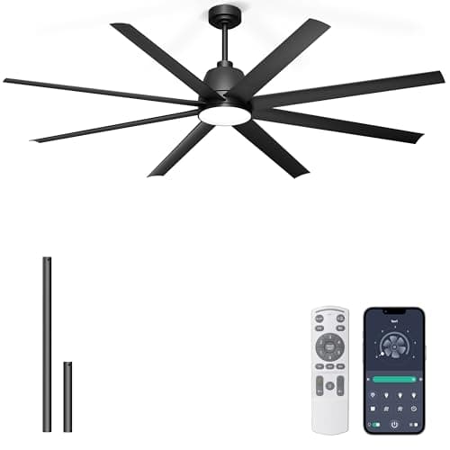 Phylluz 72'' Ceiling Fan with Light - Remote & APP Control, 3 CTT Dimmable, 6 Speed Reversible DC Motor Fan for Shop, Garage, Covered Outdoor, Black - Image 1