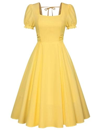 Belle Poque Yellow Vintage 1950s Cocktail Party Dress 2026 Summer Square Neck Flowy Homecoming Graduation Dress XL - Image 1