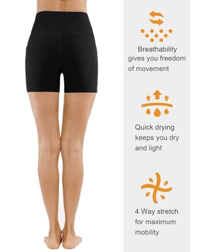 THE GYM PEOPLE High Waist Yoga Shorts for Women Tummy Control Fitness Athletic Workout Running Shorts with Deep Pockets (X-Large, Black) - Thumbnail 5