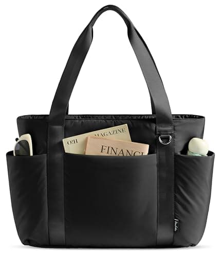 Uselike Puffer Tote Bag for Women with Zipper, Lightweight Work Bags for Women, Shoulder Bag with Compartments for Travel (Black) - Image 1