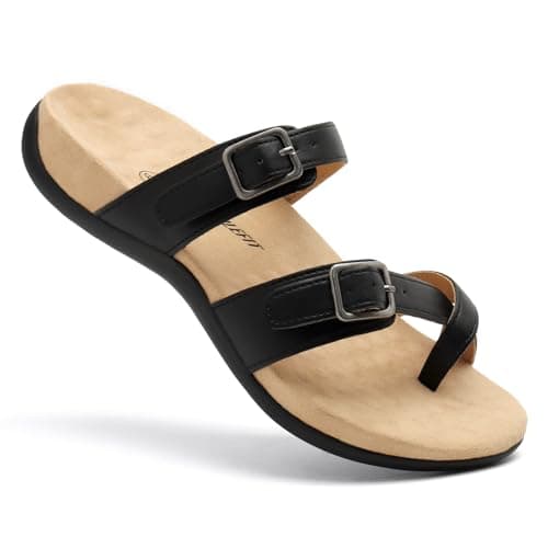 Athlefit Orthopedic Sandals for Women with Arch Support Adjustable Comfort Walking Orthotic Flip Flops Black Size 6 - Thumbnail 4