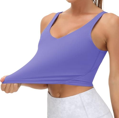 Women’s Longline Sports Bra Wirefree Padded Medium Support Yoga Bras Gym Running Workout Tank Tops(Bright Purple, Small) - Thumbnail 3