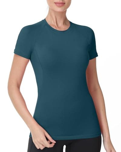 Roadbox Women's Compression Shirts, 1/3 Pack Short Sleeve Workout Tops Athletic Gym T-Shirt Yoga Running Quick Dry Base Layer Slate Blue - Image 1