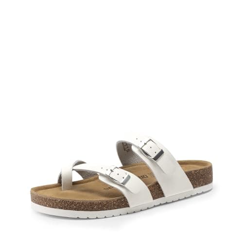DREAM PAIRS Women's Comfortable Cork Sandals Suede Leather Insole Slides Arch Support Walking Sandals,Size 7.5,White,SDSS26005W - Image 1