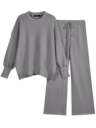 LILLUSORY Lounge Sets For Women 2 Two Piece Outfits 2026 Fall Winter Airport Trendy Matching knit Sweat Suit Sweaters Pants Sweatsuit Loungewear Cute Travel Fashion Clothes Grey M - Image 1