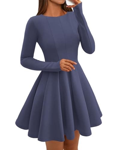 BTFBM Spring Dresses for Women 2026 Long Sleeve High Waist Pleated Flowy Aline Party Wedding Guest Dress Business Casual(Grey Blue, X-Large) - Image 1