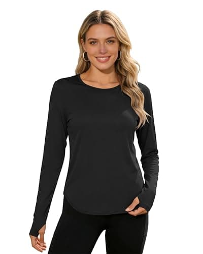 Womens Sun Shirts UPF 50+ Long Sleeve UV Protection Moisture Wicking Quick Dry Lightweight Workout Gym Casual Athletic Running Hiking Tops Black L - Image 1
