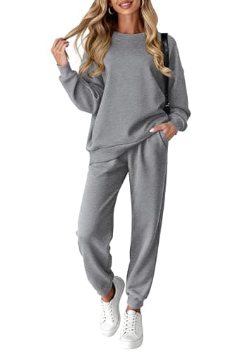 KIRUNDO Sweatsuits Women 2 Piece Outfit Matching Workout Lounge Sets Spring Fall Clothing Tracksuit Airport Travel Outfits(Grey,Small) - Image 1
