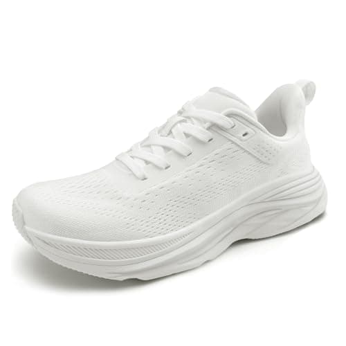 Athlefit Women's Slip On Walking Tennis Shoes Non-Slip Lightweight Breathable Hands-Free Athletic Workout Sneakers for Gym Travel Work, White, Size 7.5, AD01854 - Image 1