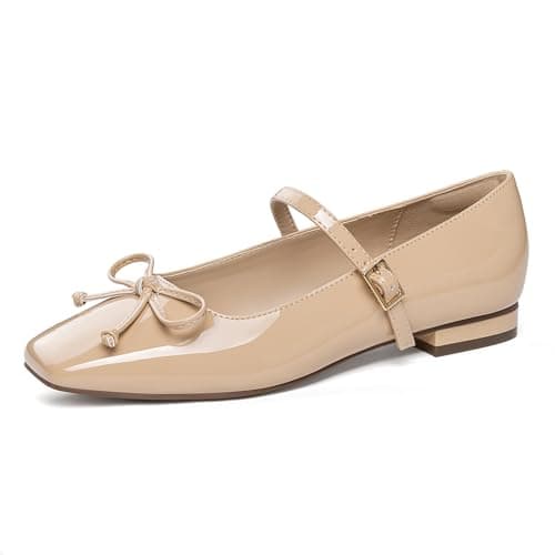 Athlefit Women's Mary Jane Flats Dressy Comfortable Square Toe Slip On Nude Ballet Flats Shoes for Office Work Size 11 - Image 1