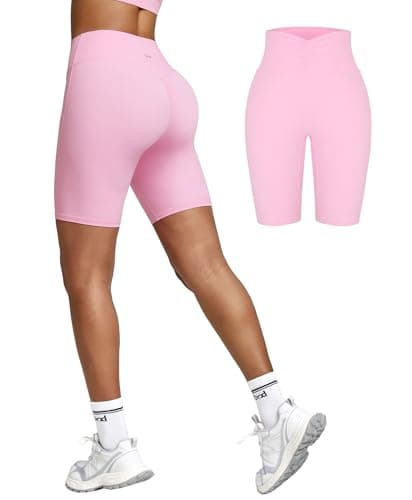 BRXL Workout Shorts Women 8" No Front Seam High Waist Yoga Gym Biker Shorts Tummy Control with Inner Pocket Pink - Image 1